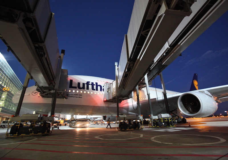 Lufthansa Airbus A380 at Frankfurt airport, Germany