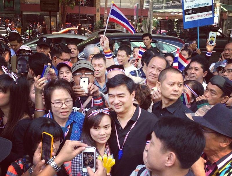 Former PM Abhisit Vejjajiva during the Bangkok protests