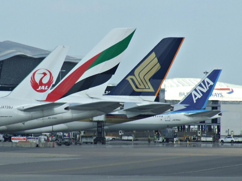 Aircraft at Terminal 3 of Heathrow airport in London, England