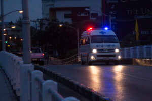 Ambulance in Chiang Mai in the early morning.