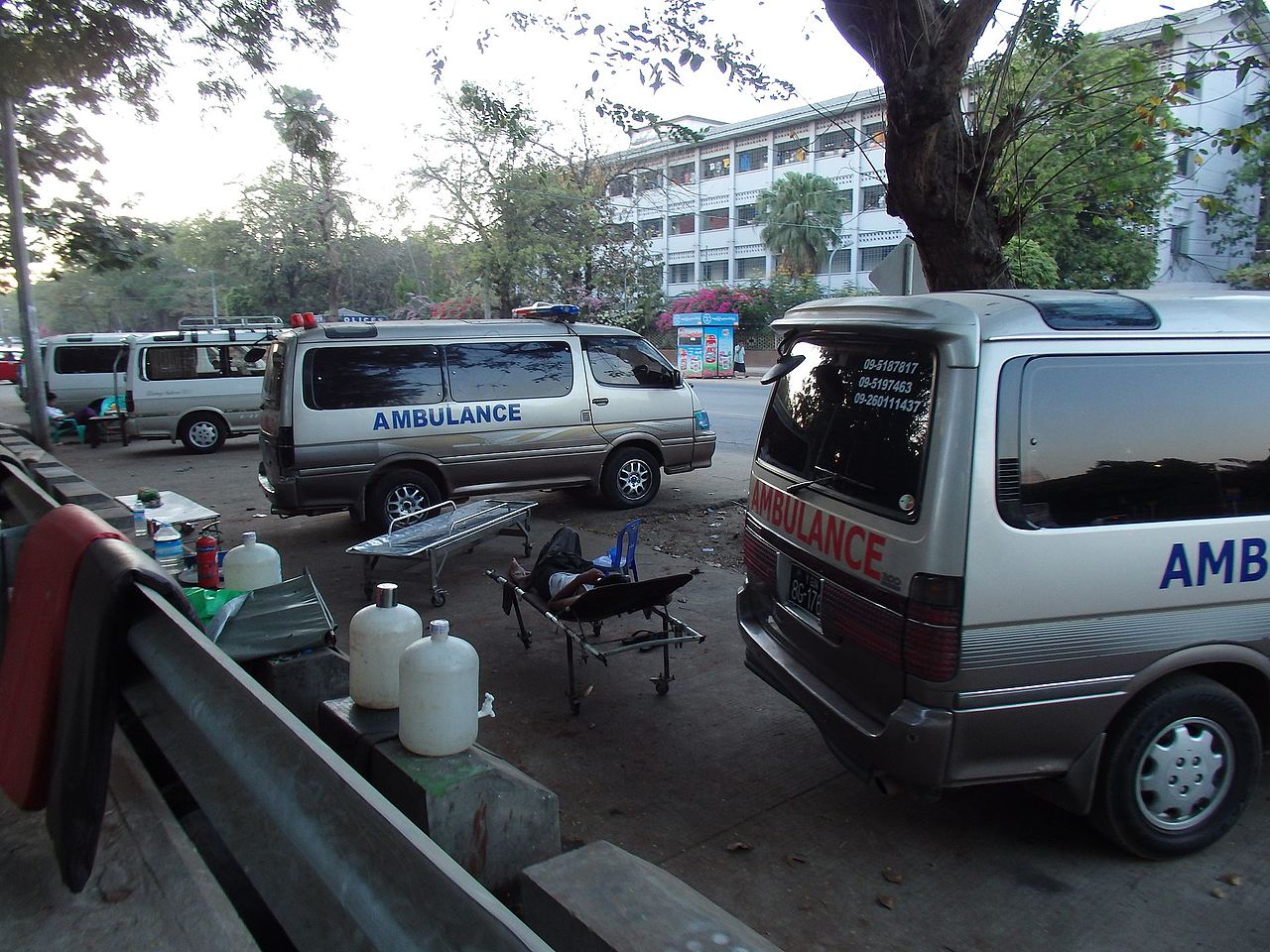 Ambulances parked in Yangon, Myanmar (Burma)