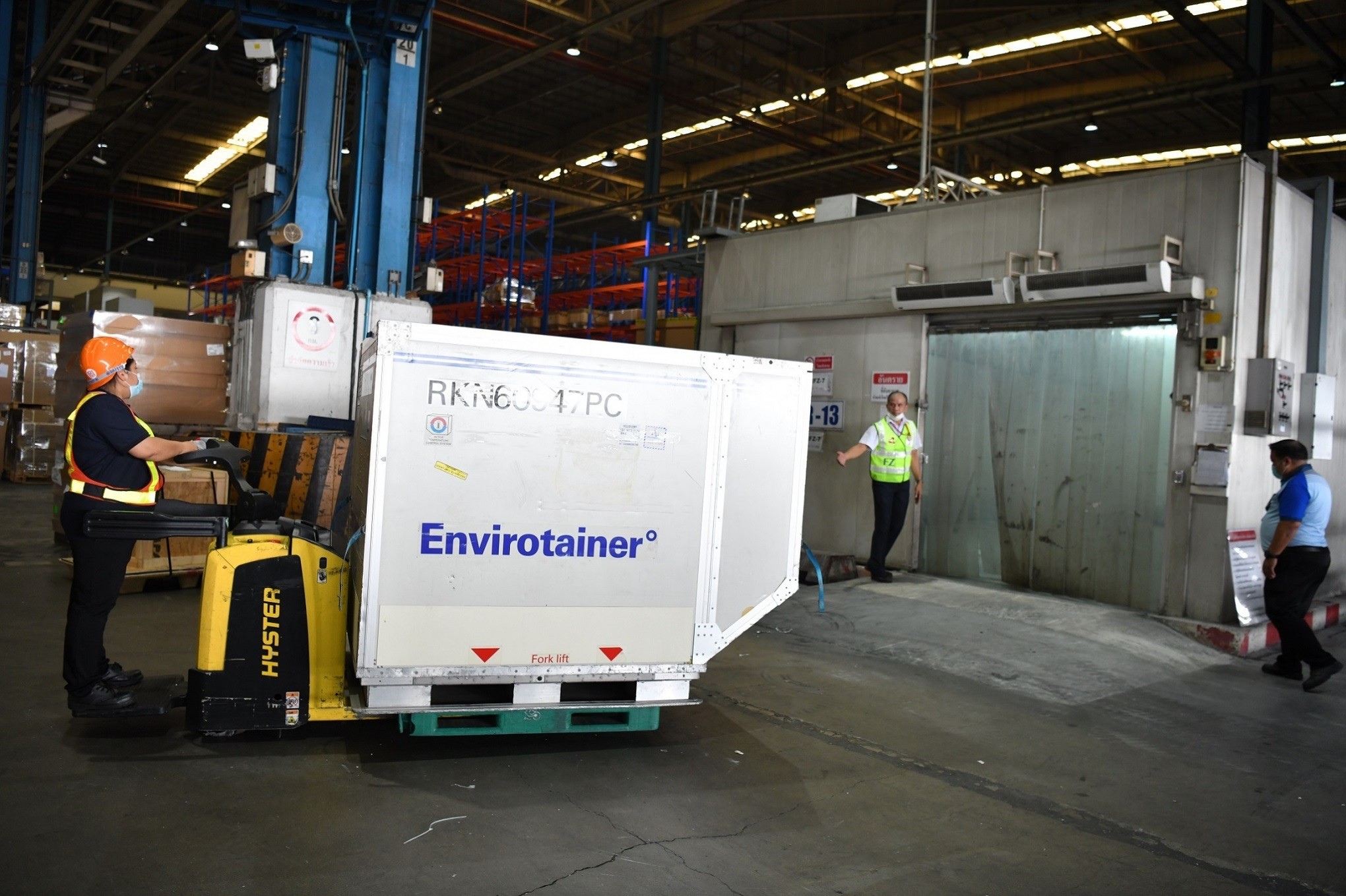 AstraZeneca vaccine being moved to the temperature control room.