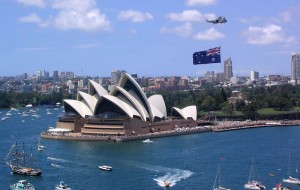 Australia Day, Sydney Harbour. View of Sydney and the Opera House