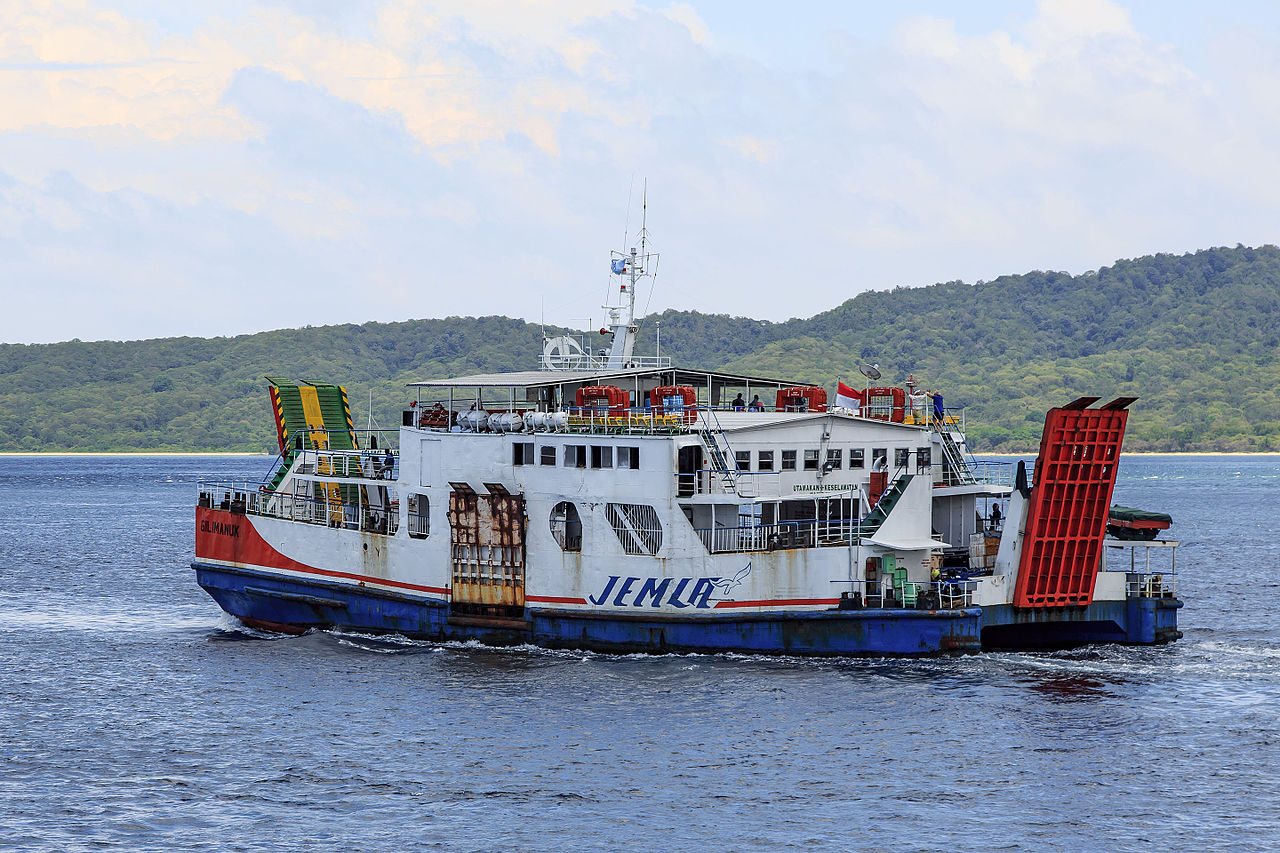 The ferry "KMP Gilimanuk" in the Bali Strait between Banyuwangi and Gilimanuk, Indonesia.