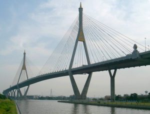 Rama IX bridge over the Chao Phraya River connecting southern Bangkok with Samut Praka