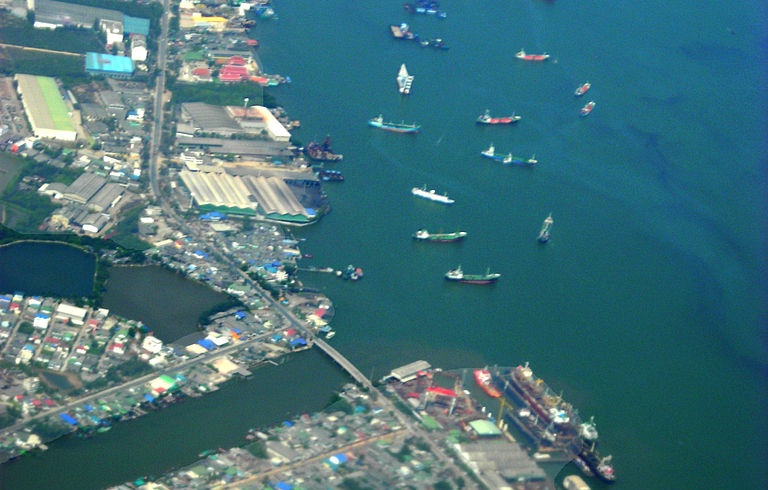 The Chao Phraya Rive and Khlong Toei Port in Bangkok