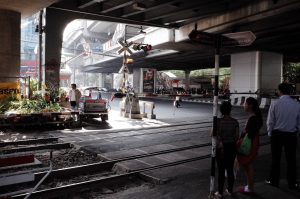 Phaya Thai railway crossing in Bangkok.