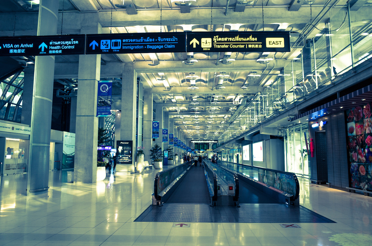 Suvarnabhumi airport in Samut Prakan. Visa on Arrival, Health Control, Baggage Claim and Transfers
