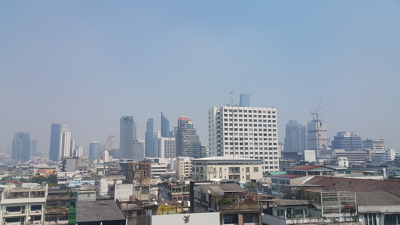 Bangkok with heavy air pollution Picture taken from Thailand Creative and Design Centre (TCDC), overlooking the Sathon and Silom districts