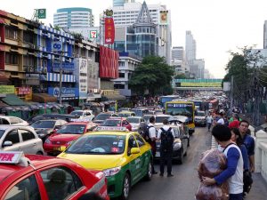Cars, taxis and buses in Bangkok