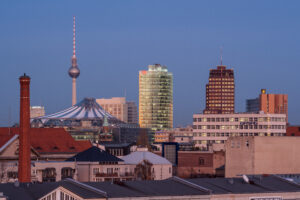 Potsdamer Platz and a television tower in Berlin, Germany