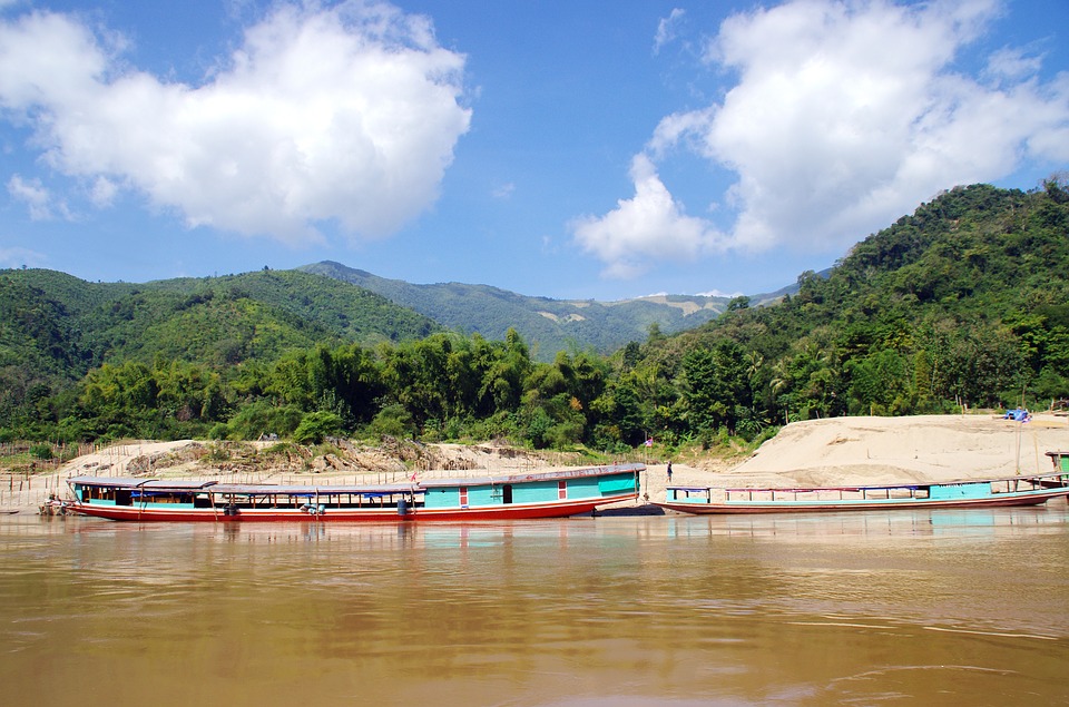 Boats on the Mekong River in Laos