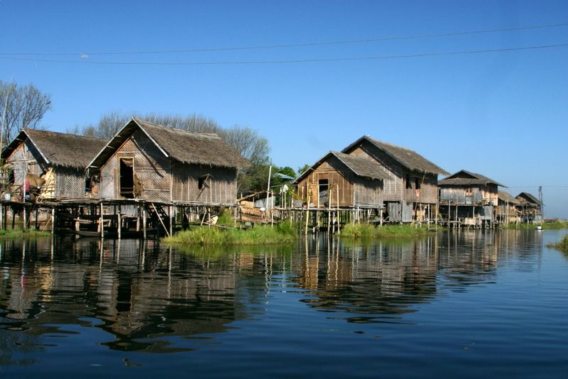 Stilt houses at Lake Inle in Burma