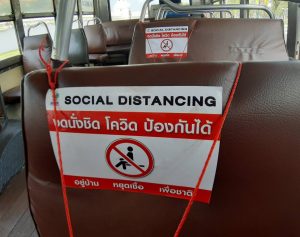 Social distancing on buses to contain the spread of COVID-19 in Thailand