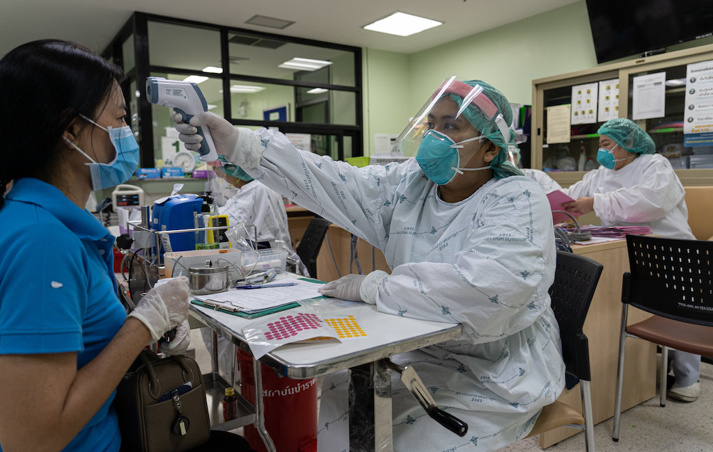 Healthcare workers at Thailand Bamrasnaradura Infectious Disease Institute, Ministry of Public Health, during the COVID-19 coronavirus pandemic in April 2020