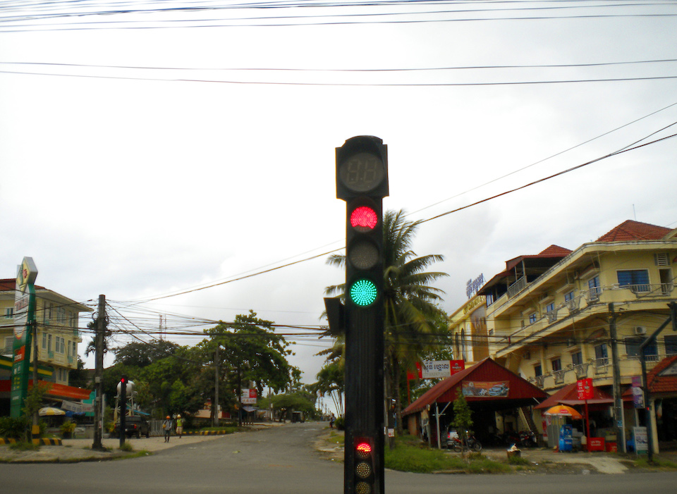Traffic light on a street in Cambodia