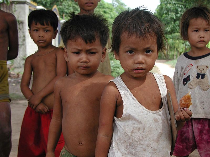 Cambodian children outside the Khmer Literacy School