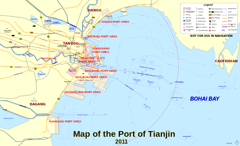 The Port of Tianjin in China. Map by Arrorro.