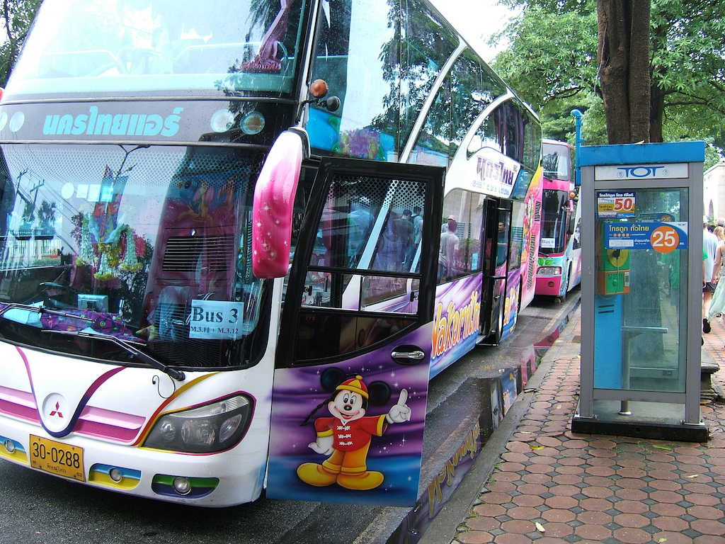 Colorful tour bus in Kanchanaburi