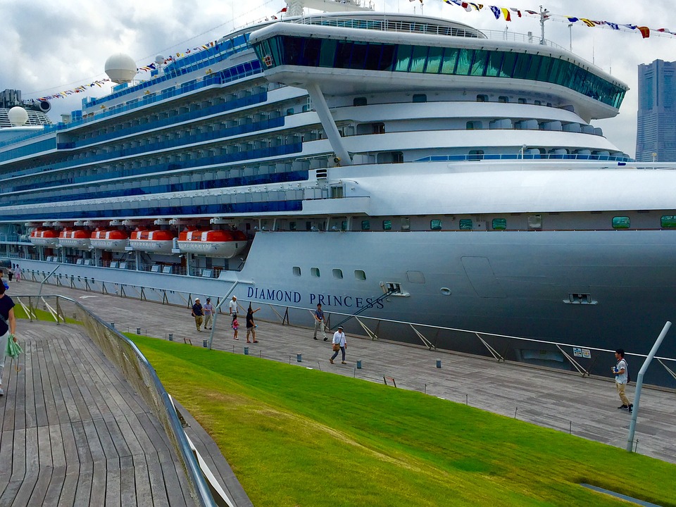 The Diamond Princess Cruise Ship moored at the Port of Yokohama, Japan