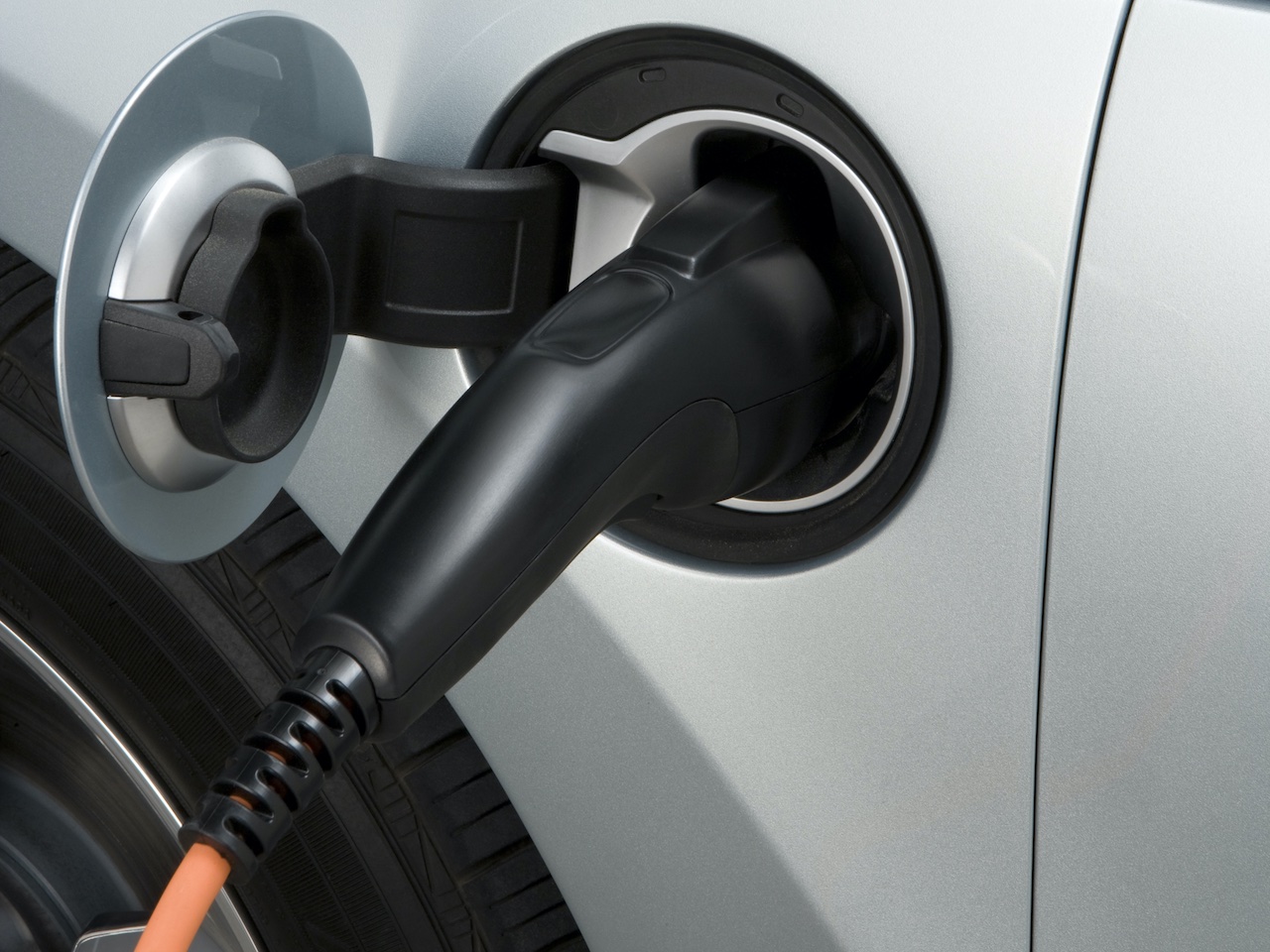 White EV charging.