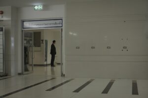 Front door of the Election Commission at Chaeng Watthana Rd. in Bangkok.