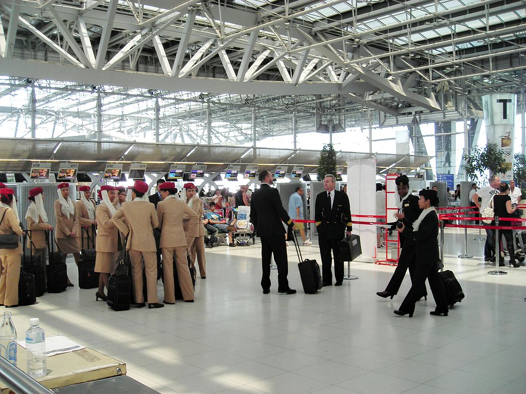 Emirates aircrew at Suvarnabhumi Airport in Bangkok