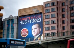 Billboard featuring a picture of Turkish president Recep Tayyip Erdoğan
