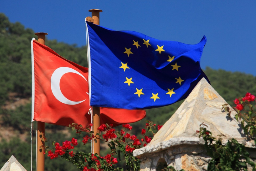 European and Turkish flags.