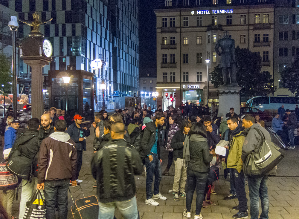 Refugees from Syria at Stockholm Central Station in Sweden