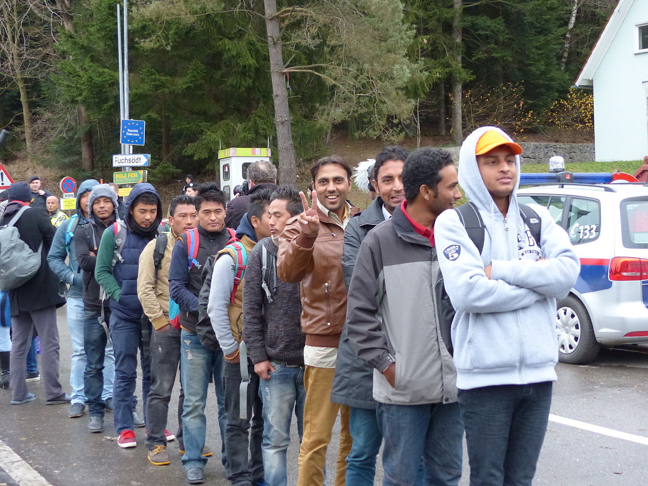 Migrants at Wegscheid border crossing in Bavaria, Germany