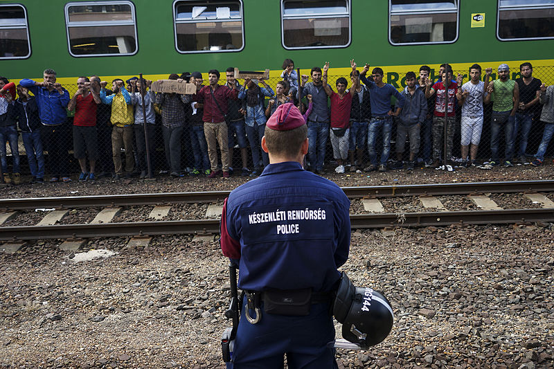 'Syrian' refugees strike at the platform of Budapest Keleti railway station