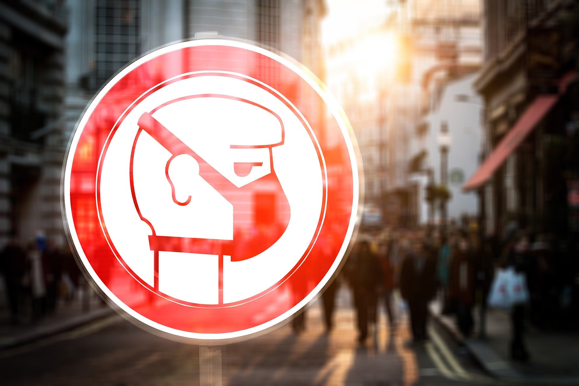 White and red face mask symbol sign