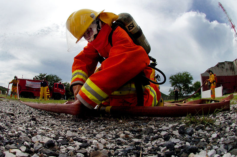 A firefighter at the Port of Laem Chabang in Pattaya, Thailand