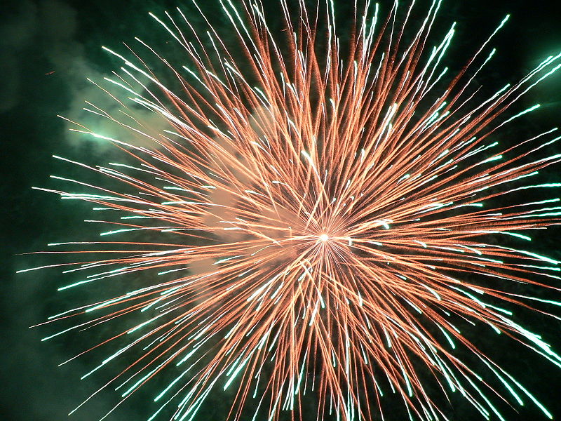 Red and Green Fireworks in Thailand