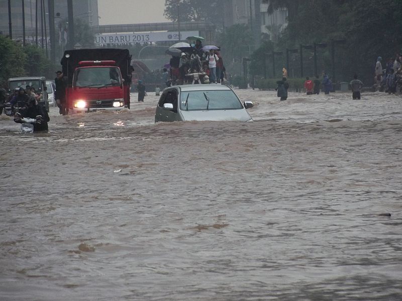A car in Jakarta during the 2007 floods in Indonesia