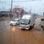 Flooded street in Pattaya after heavy rain