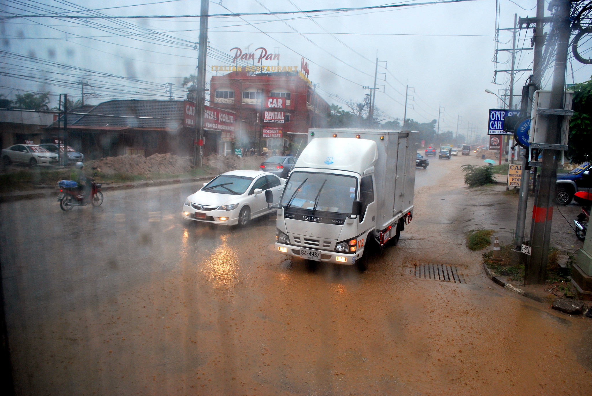 Flooded street in Pattaya after heavy rain