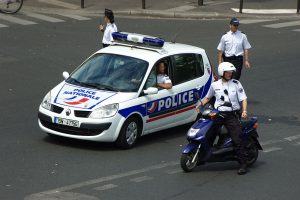 French police car and officers