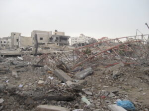 Homes destroyed by an Israeli attack on Gaza.