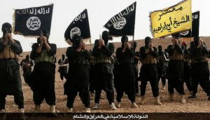 Daesh members with flags