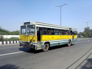 Yellow old bus in India