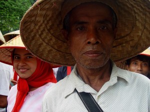 Indonesian farmer protesting for land rights in Jakarta Indonesia