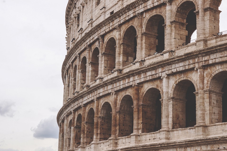 The Colosseum in the centre of the city of Rome, Italy