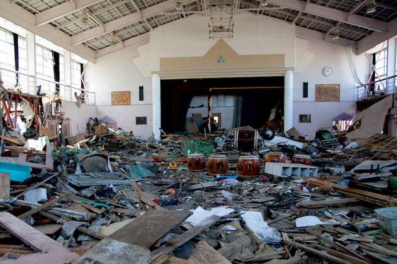 Tsunami debris is piled up inside the Nakano Elementary School in Sendai, Japan, April 6, 2011. Japan Self-Defense Force officers surveyed schools in the region during Operation Tomodachi. Operation Tomodachi was the name chosen by the Japanese government for the joint humanitarian assistance operation that took place in response to the magnitude 9.0 Tohoku earthquake and subsequent tsunami that struck northeastern Japan March 11, 2011