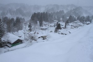 Village in snow in Japan