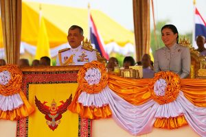 Maha Vajiralongkorn, King of Thailand and Suthida, the Queen consort attending royal ploughing ceremony in Sanam Luang, Bangkok