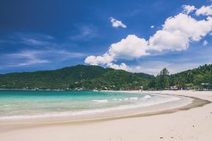 Coastal shot of the tropical beach in Ko Phangan, Thailand.