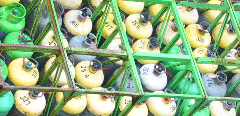 Cooking gas tanks on a truck