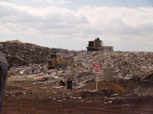 Garbage in a area of an operating landfill
